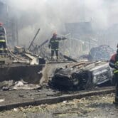 The aftermath of a missile strike in Vinnytsia, Ukraine