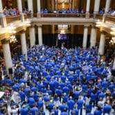 Anti-abortion supporters rally in the Indiana Statehouse.