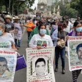 Family members of the Ayotzinapa victims march in Mexico City