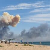 Smoke rises from an explosion in Crimea