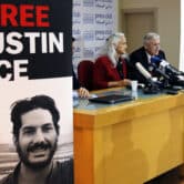 The parents of a missing American journalist hold a press conference.