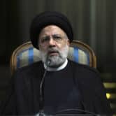 Iran's president speaks during a news briefing.