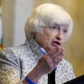 Janet Yellen speaks about the economy during a news conference.