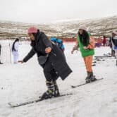 First-time skiers take a lesson at a ski resort in Africa.