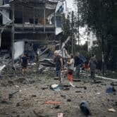 Destroyed buildings in Mykolaiv, Ukraine