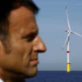 French President Emmanuel Macron visits the Saint-Nazaire offshore wind farm.