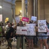 Abortion rights protesters at the Indiana Statehouse