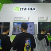 Visitors stop by Nvidia's booth during a tech forum in China.