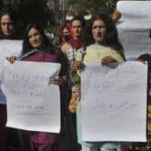 Pakistani transgender persons hold a demonstration in Hyderabad.