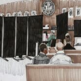 A courtroom sketch shows jurors behind a curtain in R. Kelly’s Chicago trial