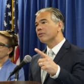 California Attorney General Rob Bonta announces a lawsuit against Amazon at a news conference.