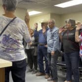 A clerk swears in residents to count ballots in a county in Nevada.