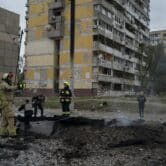 The site of an explosion in Dnipro, Ukraine