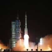 Rocket carrying a spaceship launches in China.