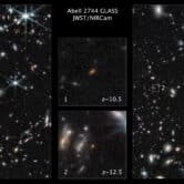 A telescope image showing two of the farthest galaxies seen to date.