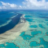 An aerial view of the Great Barrier Reef.