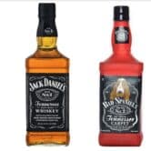 Jack Daniel's whiskey next to a parody dog toy