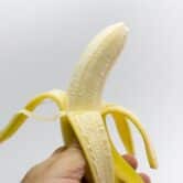 A partly peeled banana.