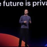 Mark Zuckerberg speaks on stage during an event.