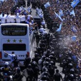The Argentine team celebrates their World Cup win.