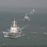 Chinese warships participate in naval drills.