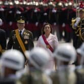 Dina Boluarte attends a ceremony marking Army Day in Lima, Peru.