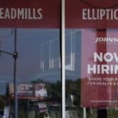 A now-hiring sign in a Chicago suburb