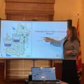 Central Arizona Project General Manager Brenda Burman points to a slide during a CAP briefing.
