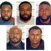 Booking images of five former Memphis police officers.