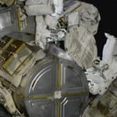 Nicole Mann and Koichi Wakata venture out on a spacewalk at the International Space Station