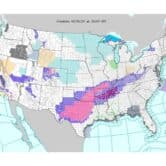 Map showing winter weather warnings across the United States.