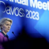 Ursula von der Leyen delivers a speech at the World Economic Forum in Davos.