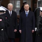 Polish President Andrzej Duda welcomes U.S. President Joe Biden in Warsaw.