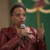 Chicago Mayor Lori Lightfoot participates in a mayoral candidate forum.