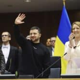 Ukrainian President Volodymyr Zelenskyy and European Parliament President Roberta Metsol at an EU summit.