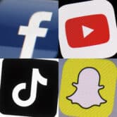 The logos for Facebook, YouTube, TikTok and Snapchat.