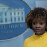 Karine Jean-Pierre speaks during a press briefing at the White House.