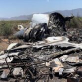 Wreckage from a May 5, 2019 plane crash in La Rosita, Coahuila, Mexico that killed all 13 people onboard, two pilots and 11 passengers.