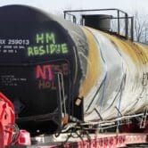A tank car from a Norfolk Southern freight train that derailed in East Palestine, Ohio.