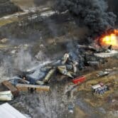 Fire and smoke from a Norfolk Southern train derailment in East Palestine, Ohio.