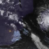 A satellite image of Tropical Cyclone Freddy and Madagascar.