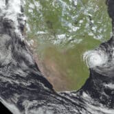 A satellite image of Tropical Cyclone Freddy over Mozambique.