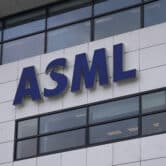 The logo of ASML on its head office in the Netherlands.