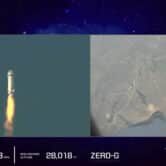 An image from video of the launch of Blue Origin's New Shepard rocket.