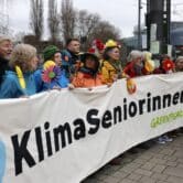 Swiss seniors protesting outside the European Court of Human Rights.