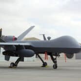 An MQ-9 drone parked at Kandahar Airfield in Afghanistan.
