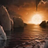An artist's conception of what the surface of the exoplanet TRAPPIST-1f may look like.