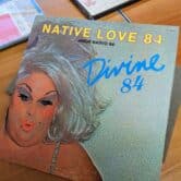 Image of drag queen Divine -- Harris Glen Milstead -- on an album cover.