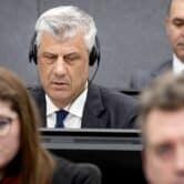 Former Kosovo president Hashim Thaci appears before the Kosovo Tribunal in The Hague.