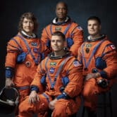 Astronauts Christina Koch, Victor Glover, Reid Wiseman and Jeremy Hansen pose for a photo.